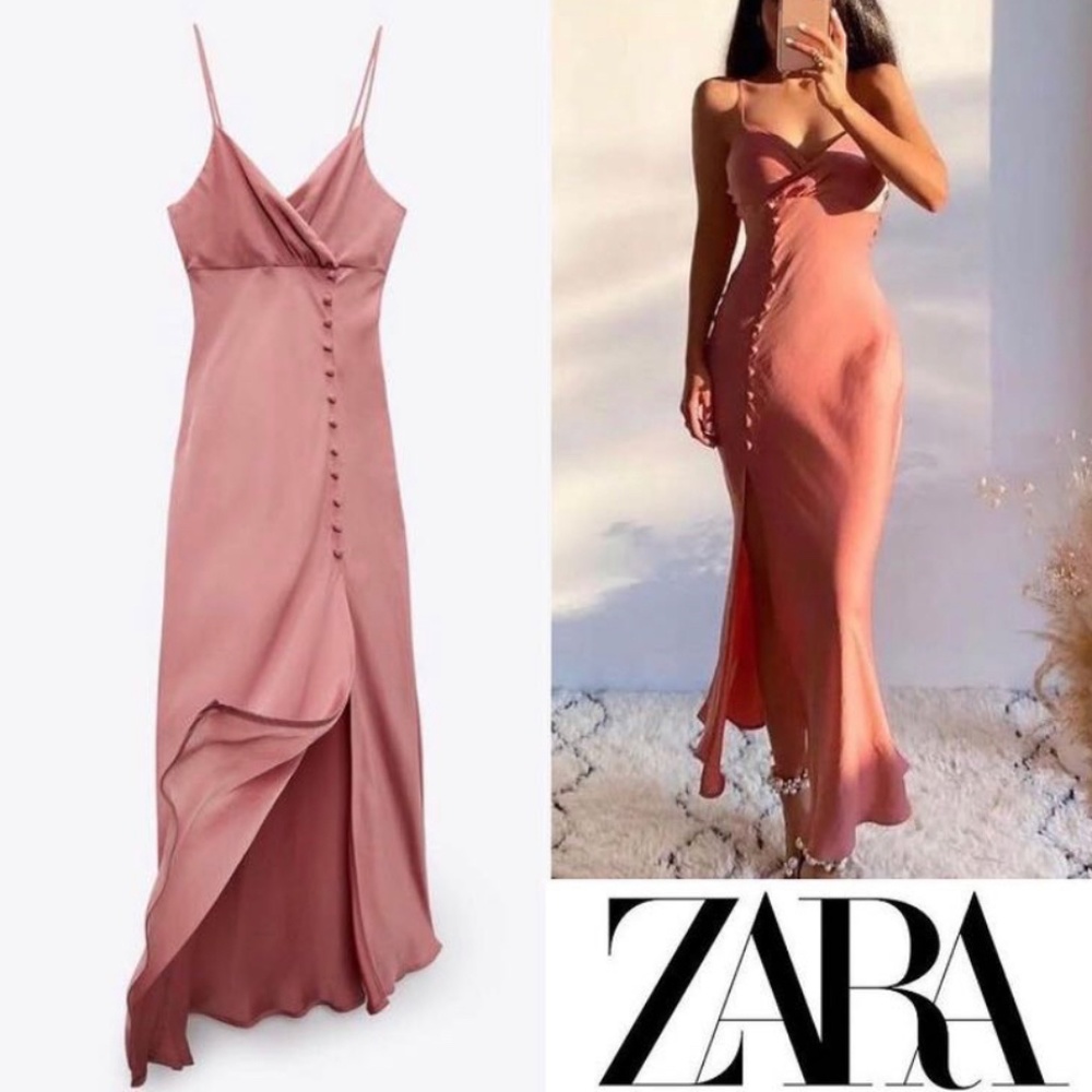 Light pink satin dress zara
